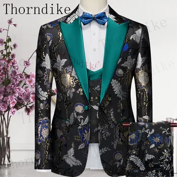 Свадебные костюмы Торндайк Для мужчин с отворотом в виде цветка, Смокинги для жениха, Костюм 2023, Весеннее пальто, брюки, жилет, Приталенный костюм для вечеринки