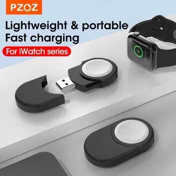Портативное беспроводное зарядное устройство PZOZ для Apple Watch 8 7 6 5 4 3 2 SE USB Type C Мини магнитная зарядка для док-станции серии iWatch