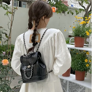 Винтажная женская сумка Y2k в корейском стиле, Мини-рюкзак с цепочками, Женский Ins, Студенческий Масляный воск, Кожаная сумка-мешок, дорожный рюкзак, Шикарный