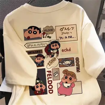 Crayon Shin Chan Kawaii Мультяшная Милая Хлопковая футболка Свободного Кроя В стиле Академии, Повседневная Универсальная Мужская и Женская Пара В стиле