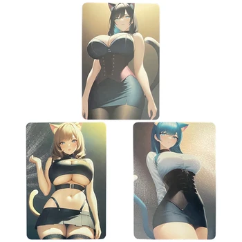 3 шт./компл. флеш-карт Anime Girls ACG Kawaii Cat Girl Классическая игра, коллекция аниме, подарочные игрушки