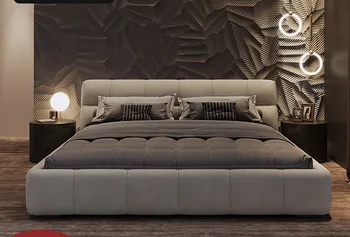 Итальянская минималистичная кровать из красной слоеной ткани, современная простая двусторонняя матовая кровать В главной спальне, двуспальная свадебная кровать 1,8 м