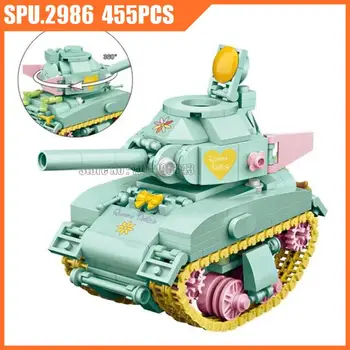 4101 455шт Военный Милый Розовый танк Шерман Ww2 Вторая мировая война Девушка Мини Алмаз строительные блоки игрушечный кирпич
