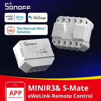 Интеллектуальный переключатель SONOFF MINIR3 S-MATE Mini 16A Без нейтрального провода ”Решение eWeLink-Remote” Работает с Alexa Alice
