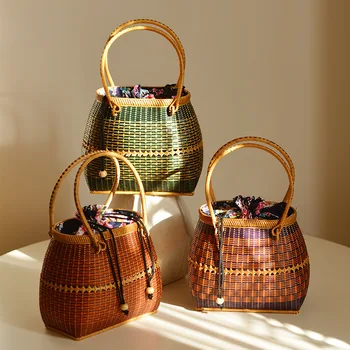 Корзина ручной работы для хранения вещей в экзотическом стиле, сумочка для пикника и путешествий из бамбука ручной работы