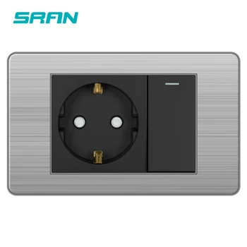 Многофункциональная розетка стандарта SRAN EU, панель из нержавеющей стали 118* 72 мм, Электрические розетки с выключателем света 1 gang 1/2way