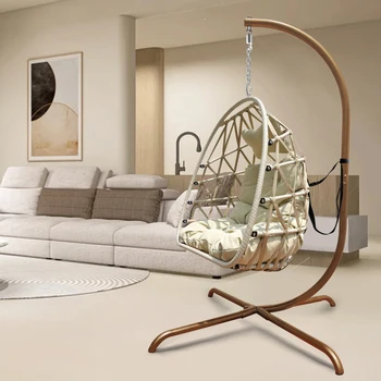 Кресло-качели Egg Для внутреннего и наружного использования, плетеная ротанговая корзина для патио, подвесной стул с кронштейном типа C, плетеный складной подвесной стул для патио