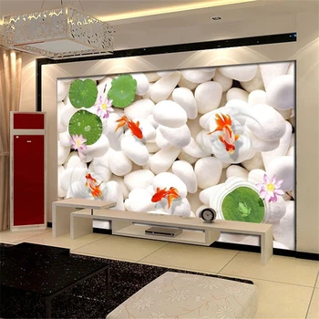 beibehang Пользовательские 3D Обои для гостиной ТВ Фон лотос золотая рыбка вспышка каменное настенное покрытие фреска обои для домашнего декора