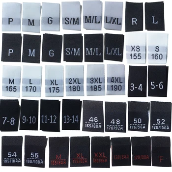 Высококачественная тканая этикетка размера для складывания ножниц P M G S/M M /L L /XL R L 3-4 5-6 7-8 9-10 11-12 13-14 46 48 50 52 54 56 210 шт./пакет