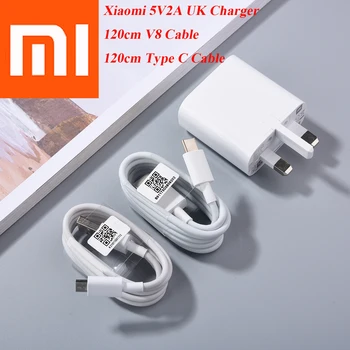 Оригинальное 10 Вт USB Зарядное Устройство UK Plug 5V2A Адаптер 120 см Micro USB и Кабель Type C Для Xiaomi Mi 9 8 CC9 CC9e 9T A3 A2 A1 6 5 Примечание 7 2