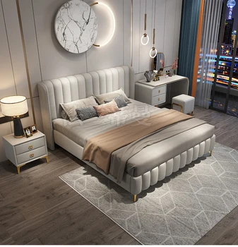 Тканевая кровать в скандинавском стиле для главной спальни, кровать из пробкового массива дерева, легкая роскошная итальянская минималистичная свадебная кровать