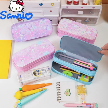 Пенал Sanrio Pu большой емкости, Kawaii Hello Kitty, Cinnamoroll, Melody, Школьные карандаши, сумка, пенал для ручек, принадлежности, канцелярские принадлежности