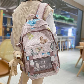 Модные полосатые рюкзаки для колледжа для девочек, милая студенческая школьная сумка в клетку для девочек-подростков, женский дорожный рюкзак в стиле харадзюку, Каваи