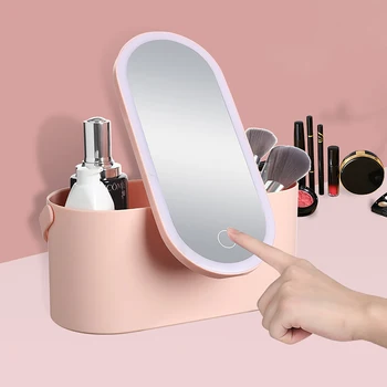 Многоцелевой Дорожный органайзер для макияжа, коробка для переноски с зеркалом, зеркальная крышка со светодиодной подсветкой, для женщин, косметичка для путешествий, размер коробки