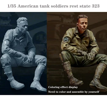 1/35 Состояние отдыха американских солдат-танкистов 323 Неокрашенная модель солдата из смолы, аксессуары для песочного стола в стиле милитари