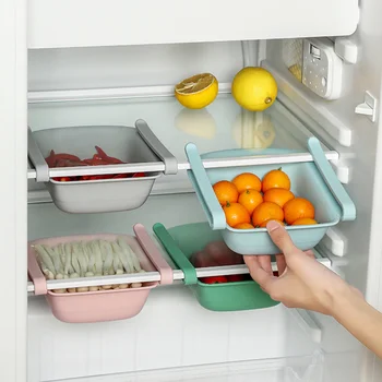 Регулируемый растягивающийся Органайзер для холодильника Корзина для хранения Выдвижной ящик для холодильника Стеллаж для хранения свежего слоя Кухонный контейнер