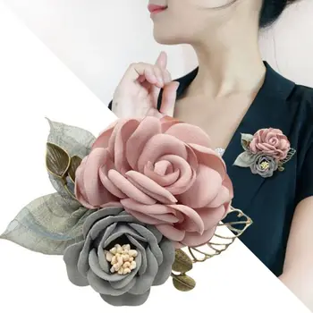 Брошь в виде цветка из ткани в корейском стиле, элегантная брошь двойного назначения, заколка для волос, украшения для модной одежды