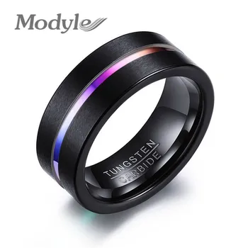 Кольцо из карбида вольфрама Modyle для мужчин Ювелирные изделия Тонкая линия цвета радуги Обручальное кольцо