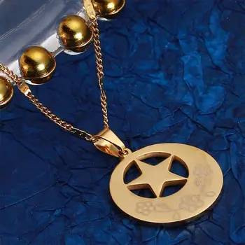Модные ожерелья-подвески в виде круглой звезды из нержавеющей стали с выгравированным цветочным узором