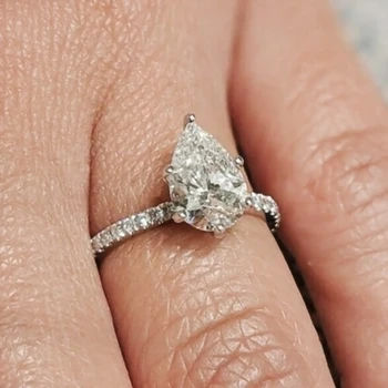 Модное кольцо с белым хрустальным камнем грушевидной формы, роскошные Обручальные кольца серебряного цвета для женщин, свадебные Украшения для помолвки, подарки для новобрачных