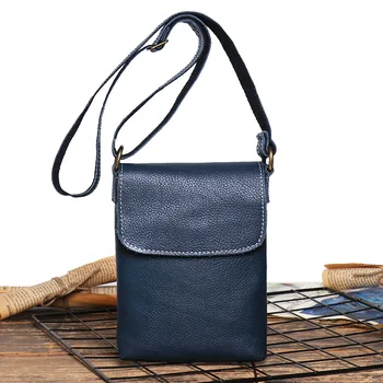 100% Натуральная воловья кожа, мини-женская мужская сумка-мессенджер для телефона, высококачественная винтажная коричневая Черная Синяя M3376