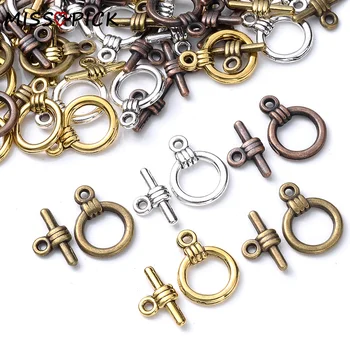 20 комплектов круглой застежки OT из старинного серебра на концах, застежка-фермуар для браслета и ожерелья ручной работы, принадлежности для самостоятельного изготовления ювелирных изделий