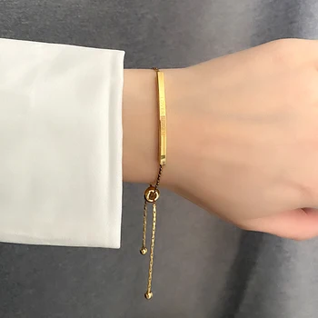 Модные женские браслеты с буквами из настоящего золота 14 карат, высококачественные ювелирные изделия, простые повседневные украшения из нержавеющей стали в подарок