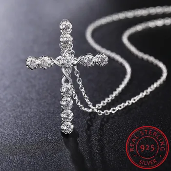 Ожерелье с крестом из муассанита, оригинальная цепочка из стерлингового серебра 925 пробы, покрытая белым золотом 18 карат, изысканное ожерелье для женщин