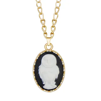 Модное ожерелье с камеей в виде совы для женщин Золотого цвета, ювелирная подвеска в виде животного