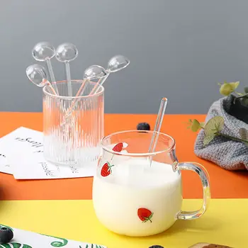 Креативная Стеклянная Ложка для молока, Прозрачная Кофейная Десертная Ложка Для перемешивания, Круглая Мешалка с длинной ручкой, Термостойкая Кухонная Посуда