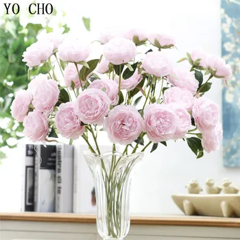 YO CHO Шелковый пион с 3 головками/ ветвями, искусственный цветок Розы, розовые искусственные пионы для украшения свадьбы, домашней вечеринки, центральные элементы