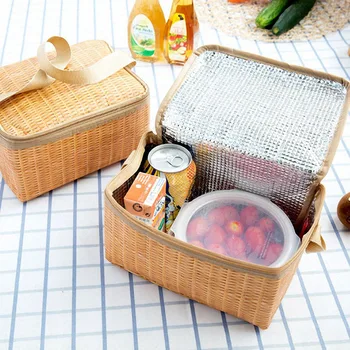 Портативная сумка для пикника на открытом воздухе из плетеного ротанга, водонепроницаемая посуда, термоохладитель, контейнер для еды, корзина для кемпинга, пикника