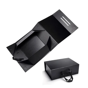 Фирменная Матово-черная Подарочная коробка с магнитной застежкой для одежды С ленточной ручкой Прямоугольная Складная Упаковка для одежды