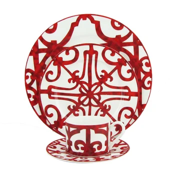 Горячая Распродажа Винтажных тарелок Red Revival, Небольшой Роскошный Европейский Набор посуды в западном стиле из костяного фарфора, Цветные обеденные тарелки