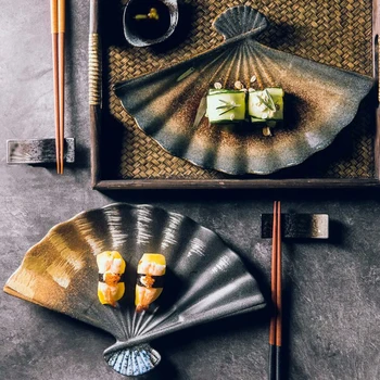 Керамическая тарелка для суши и Сашими, Японская закуска из креветок на пару, Креативный поднос веерообразной формы С блюдом для уксуса, Поднос для клецек, посуда