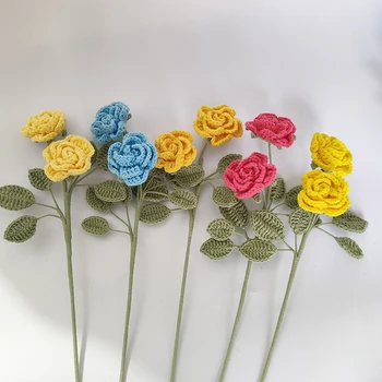 Домашний декор Готовые вязаные цветы ручной работы Розы Букет искусственных цветов Крючки для игл Растения Подарки на день рождения