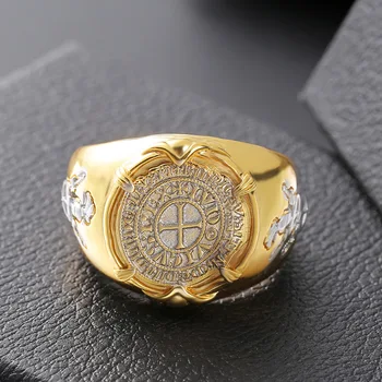Новое кольцо крестоносца с позолотой 14 карат, Кольцо воина из Европы и Америки, Модная золотая монета, мужское кольцо, ювелирные изделия
