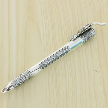 Высококачественная полностью серебряная поделка орнамент Тан трава зерно стерлингового серебра классическая шариковая ручка Ретро тайское серебро выдалбливают оффик