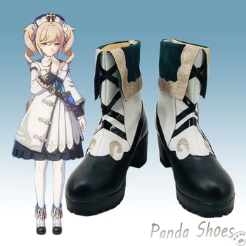 Обувь для косплея Genshin Impact Barbara из аниме-игры, потому что белые черные ботинки, реквизитная обувь для косплея Barbara для вечеринки в честь Хэллоуина