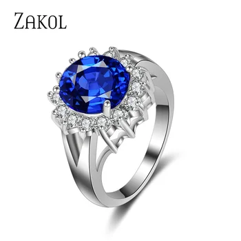 ZAKOL Роскошные синие овальные обручальные кольца с фианитом CZ для элегантных женщин, модные брендовые свадебные украшения для цветочной вечеринки