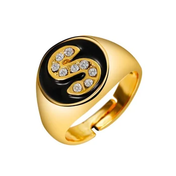 Очаровательное массивное Регулируемое кольцо с инициалами A-Z 26, Кольца с буквами из меди и циркона для женщин, женские вечерние Свадебные украшения, Подарки