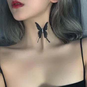 1 шт. циркониевая цепочка на ключицу с черной бабочкой корейская мода момент отпуска винтажное прозрачное ожерелье из лески