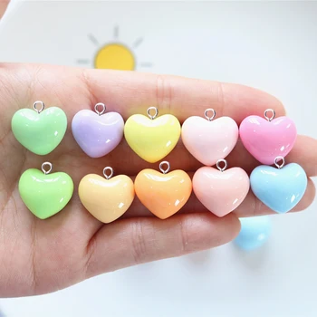10шт Корейских красочных ярких любовных сердечек-талисманов из смолы Kawaii Cute Flatback Pendant Charm Diy Hairpin Keychain Изготовление ювелирных изделий