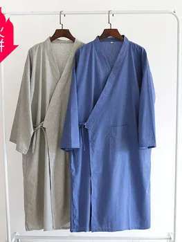 Новая домашняя одежда Юката в японском стиле, Хлопчатобумажный льняной халат, Весенне-летние Тонкие Пижамы, Длинные халаты для взрослых