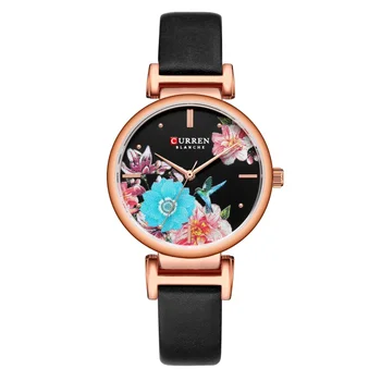 Curren Новые 9053 водонепроницаемые кварцевые модные повседневные женские часы с кожаным ремнем