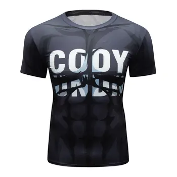 Мужские компрессионные рубашки с коротким рукавом, дышащая рубашка с принтом, фитнес, бег, спортивные тренировки, модная футболка Baselayer (211451)
