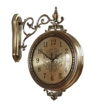 Скандинавские настенные часы 3d Большие Металлические Двухсторонние часы из массива дерева Настенный Домашний декор Бесшумный подарок для американской гостиной Horloge FZ444