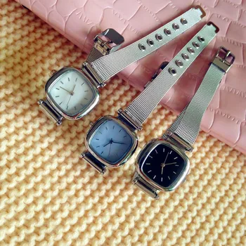 Изысканные часы с ремешком из нержавеющей стали, женские часы с квадратным циферблатом, простые женские кварцевые наручные часы Relojs Mujer
