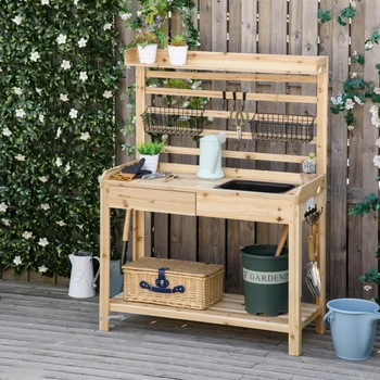 Скамейка для горшков, садовое рабочее место с решетом, съемной раковиной и корзинами Для наружных садов на заднем дворе