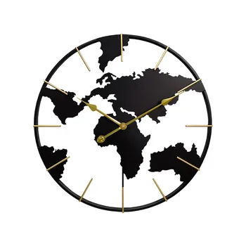 Карта мира Настенные Часы Металлические Бесшумные 3d Настенные Часы для Гостиной Роскошные Большие Размеры 23 Дюйм(ов) Ов) Настенные Часы Современный Домашний Декор